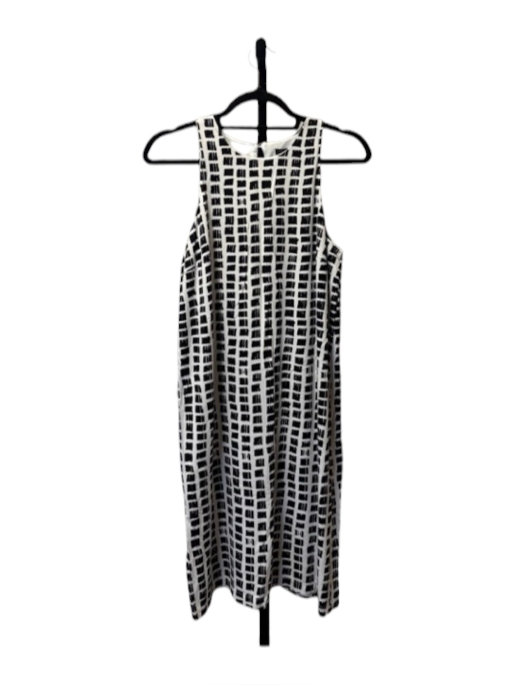 Ann Taylor Black & White Grid-Print Sleeveless Midi Dress
